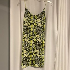 neon yellow snakeskin bodycon dress